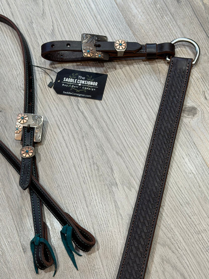 Square Turquoise Cheyenne Buckle Breast Collar – Premium Amish Leather by Spur Creek Tack
