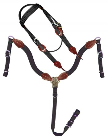 Showman Nylon Brow Band Headstall and Breast collar Tack set with leather accents