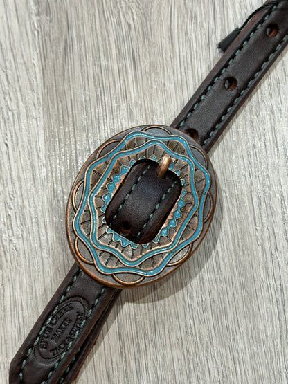 Aztec Oval Copper Turquoise Color Stitch One Ear Headstall– Premium Amish Leather by Spur Creek Tack