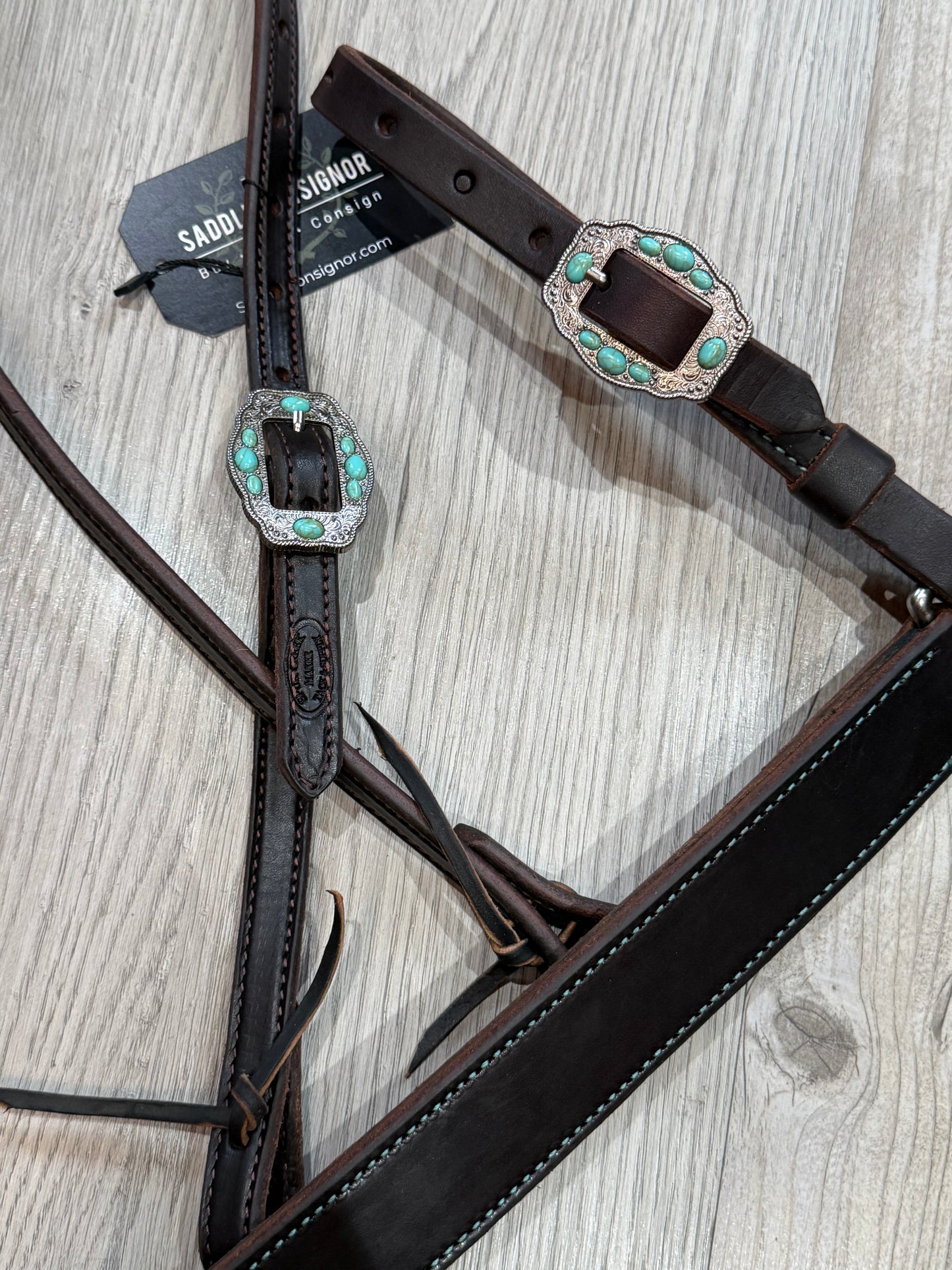 Navajo Rope Edge Turquoise Breast Collar – Premium Amish Leather by Spur Creek Tack