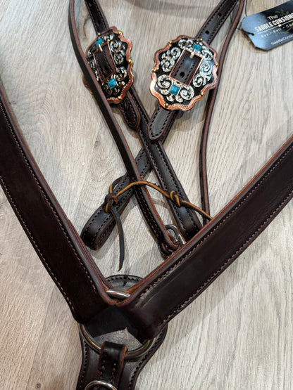 Scalloped Oval Turquoise Breast Collar – Premium Amish Leather by Spur Creek Tack