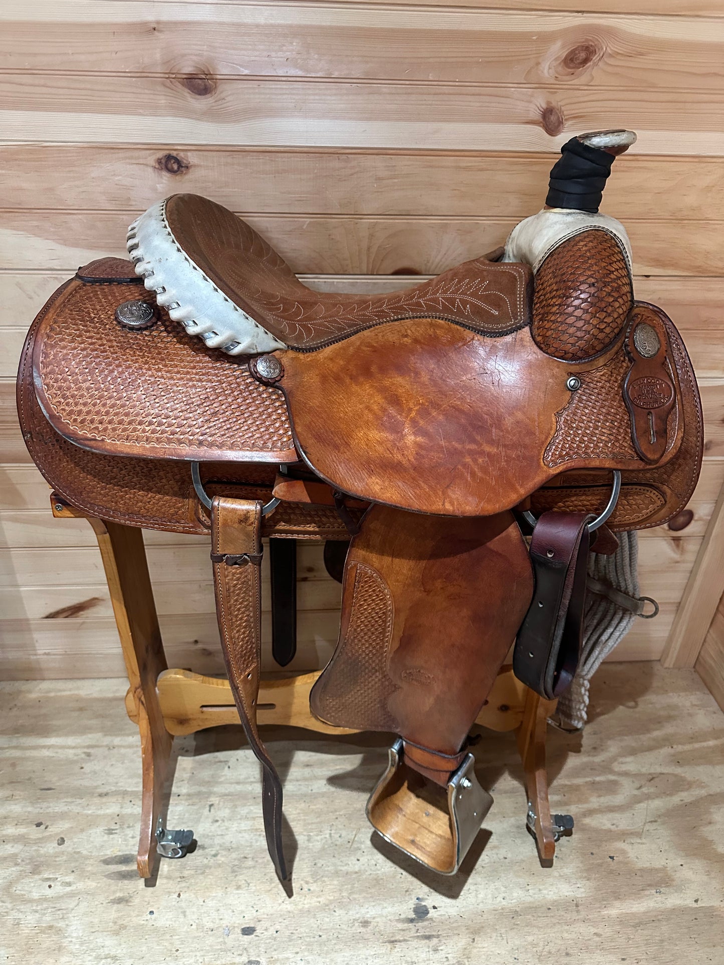 16” Billy Cook Basket Stamped Dally Team Roper Western Saddle 9111
