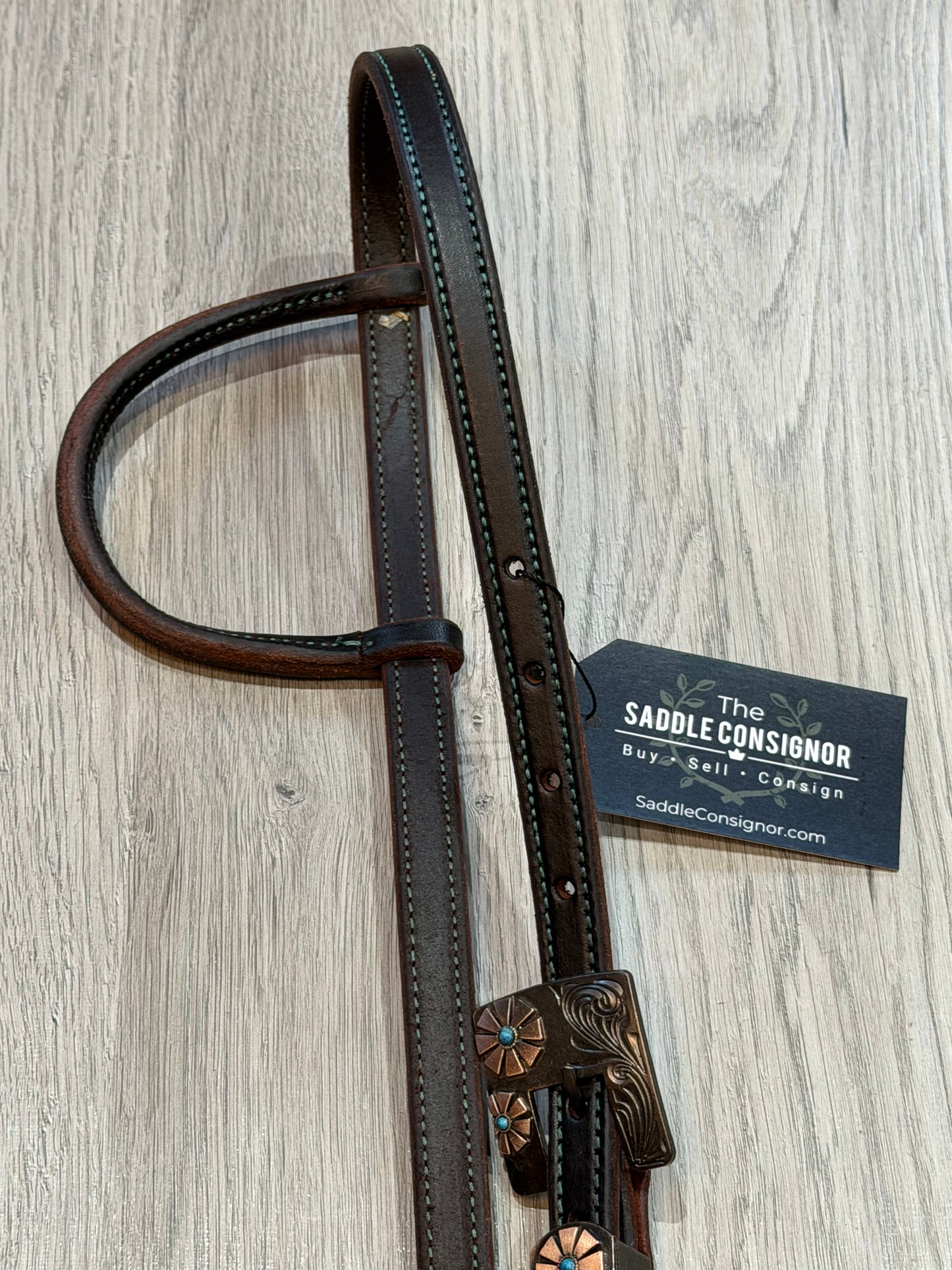 Square Turquoise Daisy Buckle One Ear Headstall Color Stitch– Premium Amish Leather by Spur Creek Tack