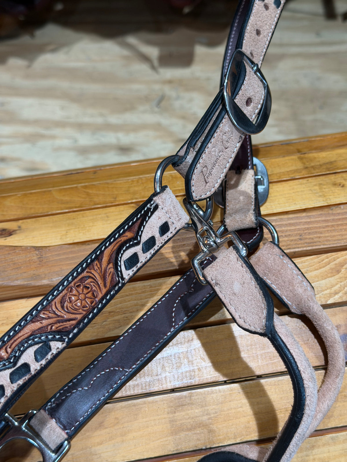 Professional's Choice Black Floral Roughout Bronc Halter & Matching Lead Set