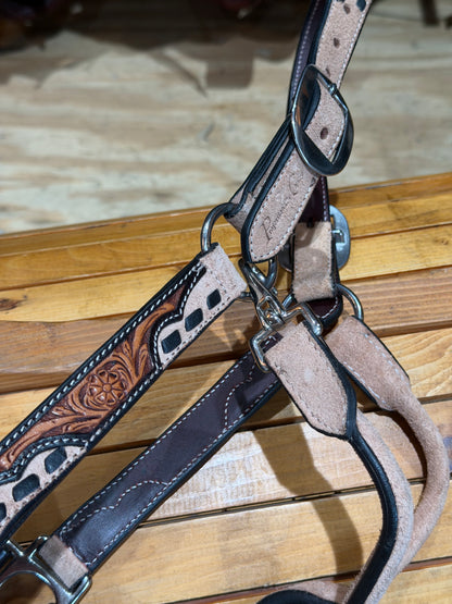 Professional's Choice Black Floral Roughout Bronc Halter & Matching Lead Set