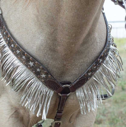 Circle Y Silver Star Fringe Dark Oil Breastcollar