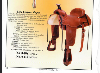 16” Colorado Saddlery Lost Canyon Roper Western Saddle Model 0-118