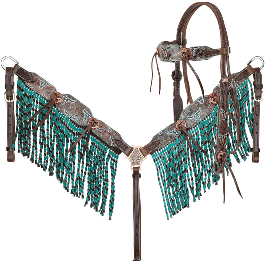 Showman Weathered Steer Twist Browband Headstall and Breastcollar Tack Set