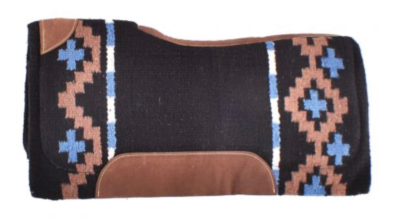 34" x 36" Black, Brown and Light Blue memory felt bottom saddle pad