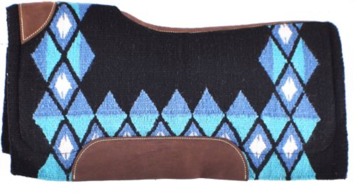 34" x 36" Black, Blue, and Teal memory felt bottom saddle pad