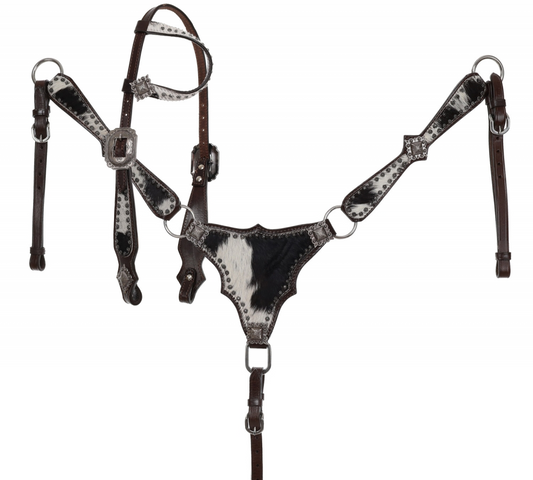Showman Starlight Hide One Ear Headstall and Breastcollar Tack Set