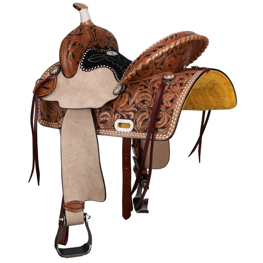 13”, 15” Double T Classic Stitch Wild Bloom Barrel Style Western Saddle