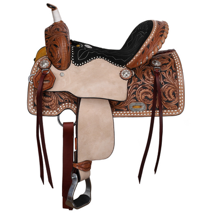 13”, 15” Double T Classic Stitch Wild Bloom Barrel Style Western Saddle