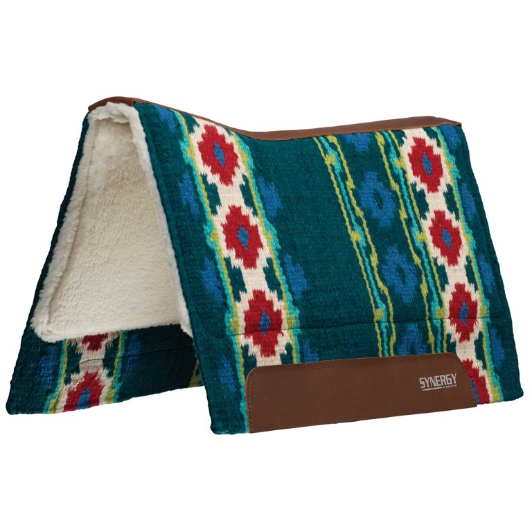 Weaver Synergy Contour Performance Western Saddle Pad, Peacock Green/Red, 33”x38” Fleece Bottom