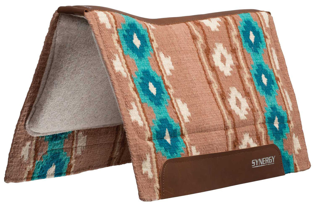 Weaver Synergy Contour Performance Western Saddle Pad, Odyssey-Pink Sand/Aruba Blue, 33”x38” Wool bottom