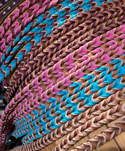 Braided Leather Quick Change Barrel Reins 7.5’ - Medium Oil - Choose Color