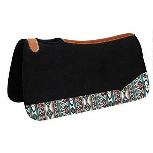Showman 31 x 32 Black Felt Western Saddle Pad With Navajo Print Wear Leathers