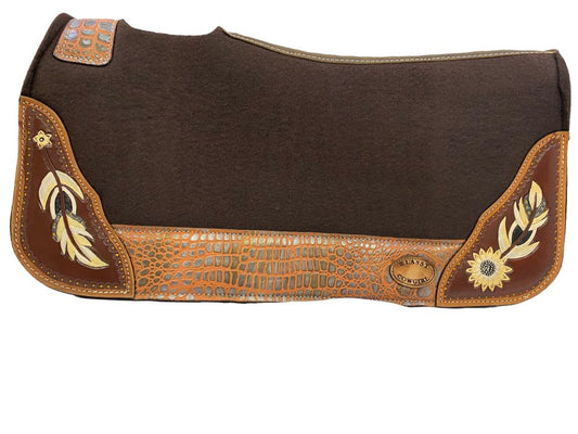 Klassy Cowgirl 28"x30"x1" Barrel Style Brown felt pad with antiqued white feather & sunflower design