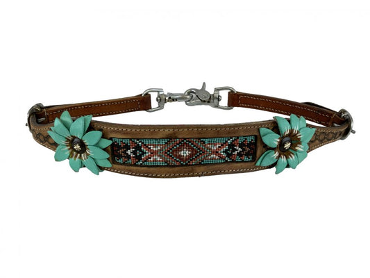 Hand painted 3D Flower wither strap with beaded center