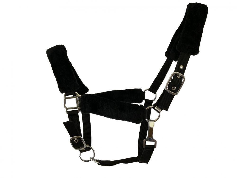Fleece Covered Nylon halter with crown adjustment and throat snap