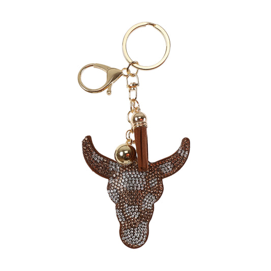 Bedazzled steer head keychain with tassel