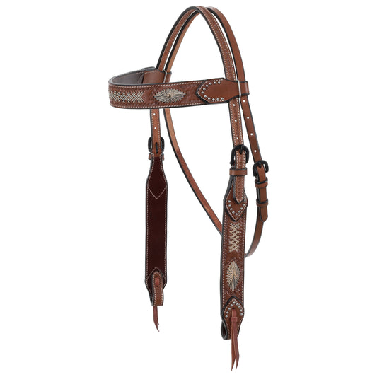 Silver Dotted Rawhide Laced Browband Headstall