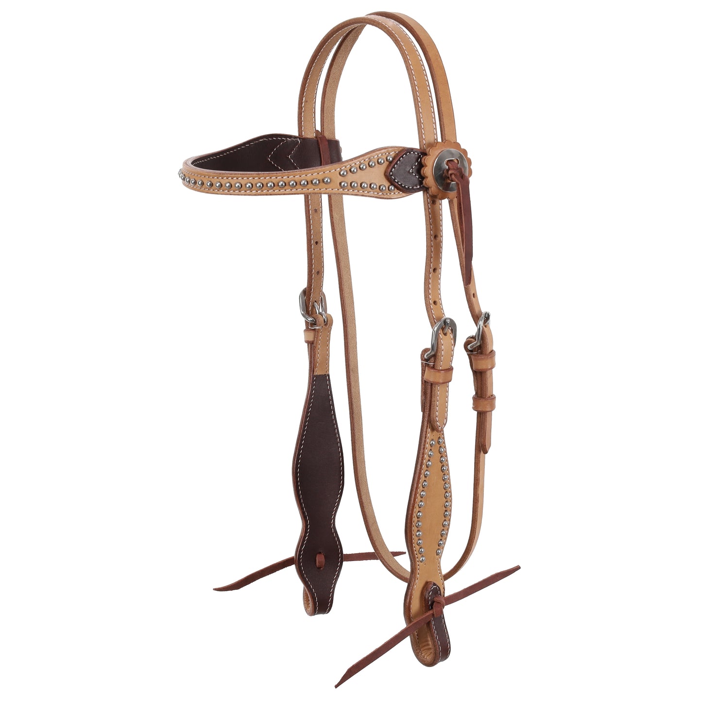 Dotted Browband Headstall with Latigo and Light Oil Leather