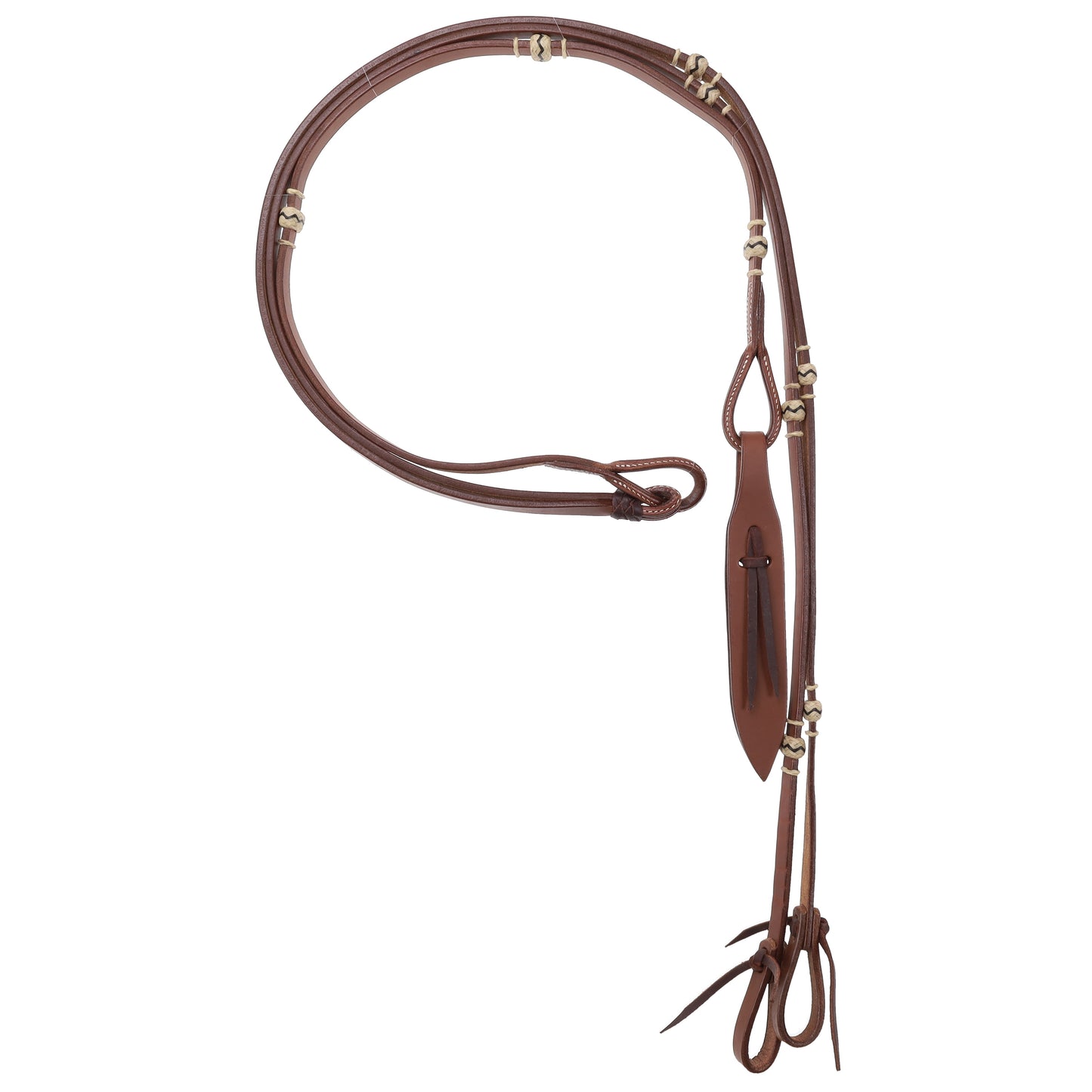 Showman 8' Flat Leather Romal Reins Rawhide Accent with Popper, Medium Oil