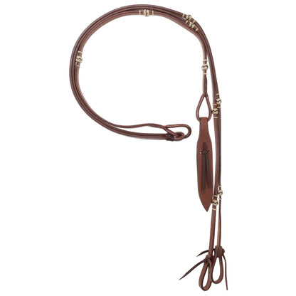 Showman 8' Flat Leather Romal Reins Rawhide Accent with Popper, Medium Oil