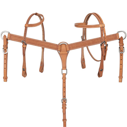 Basketweave 3-Piece Medium Oil Browband, One Ear, and Breastcollar Tack Set - Mini/Small Pony