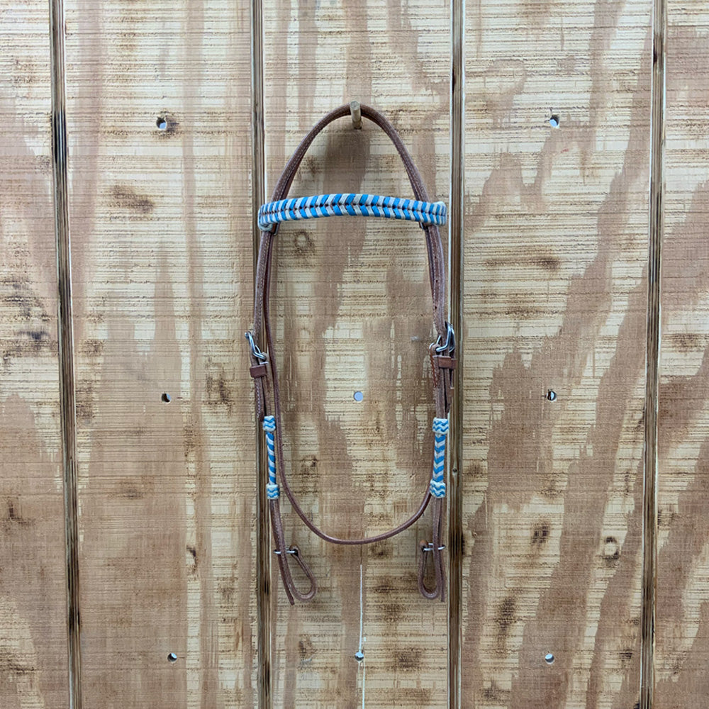 Showman Argentina Cow Leather Browband Headstall With Teal Rawhide Accents