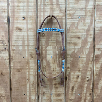 Showman Argentina Cow Leather Browband Headstall With Teal Rawhide Accents