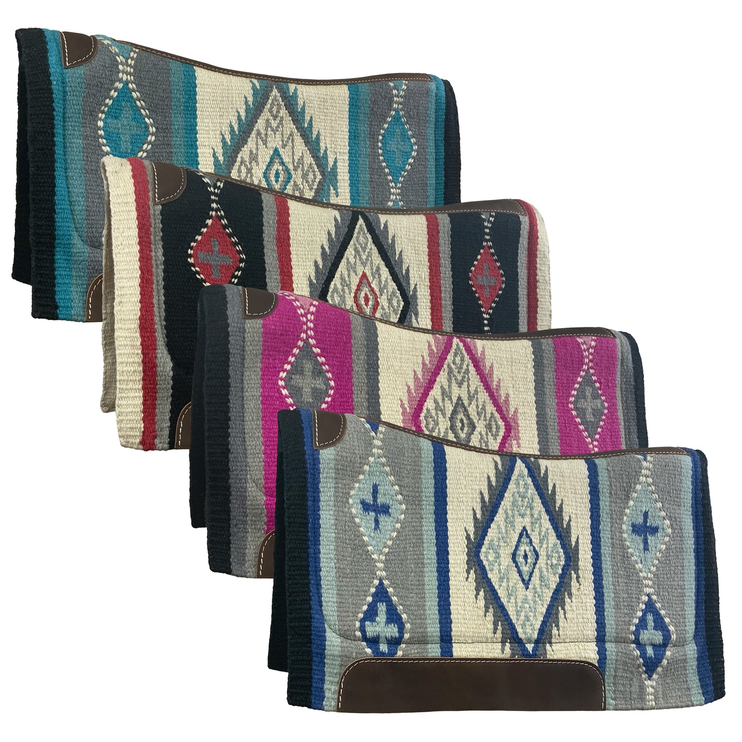 Navajo Diamond 34" x 36" Wool Top Contoured Memory Felt Bottom Saddle Pad - Pink