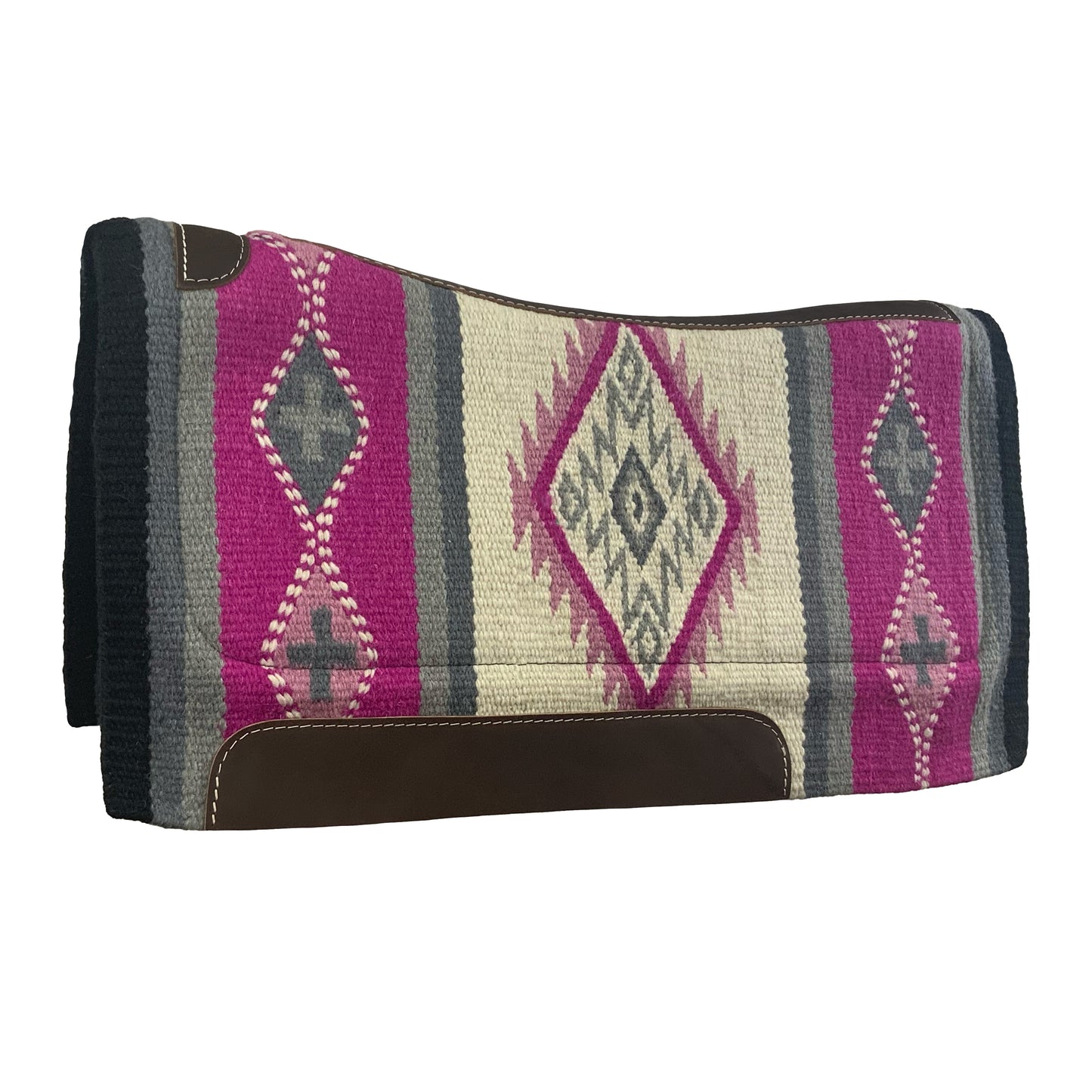Navajo Diamond 34" x 36" Wool Top Contoured Memory Felt Bottom Saddle Pad - Pink