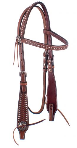 Showman Argentina Cow Leather Browband Headstall With Basketweave Tool And Silver Studs